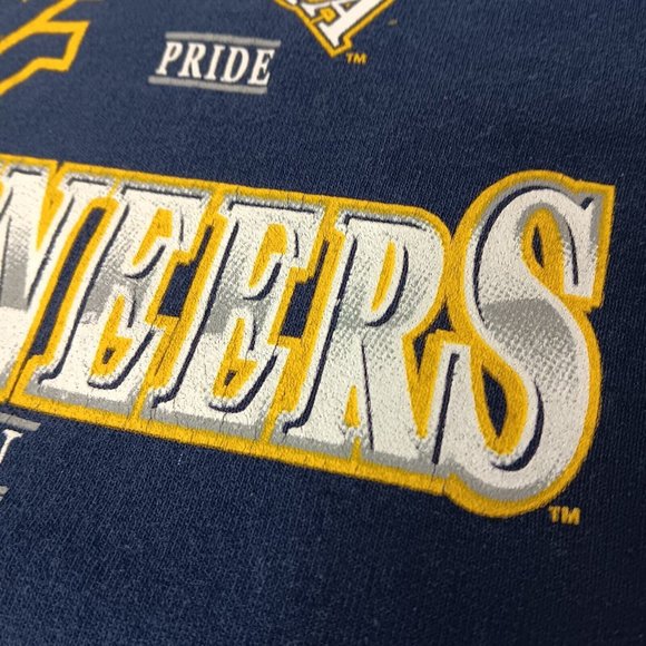 WVU West Virginia University Mountaineers L Sweatshirt Blue Crew Neck Jerzees - Picture 8 of 10